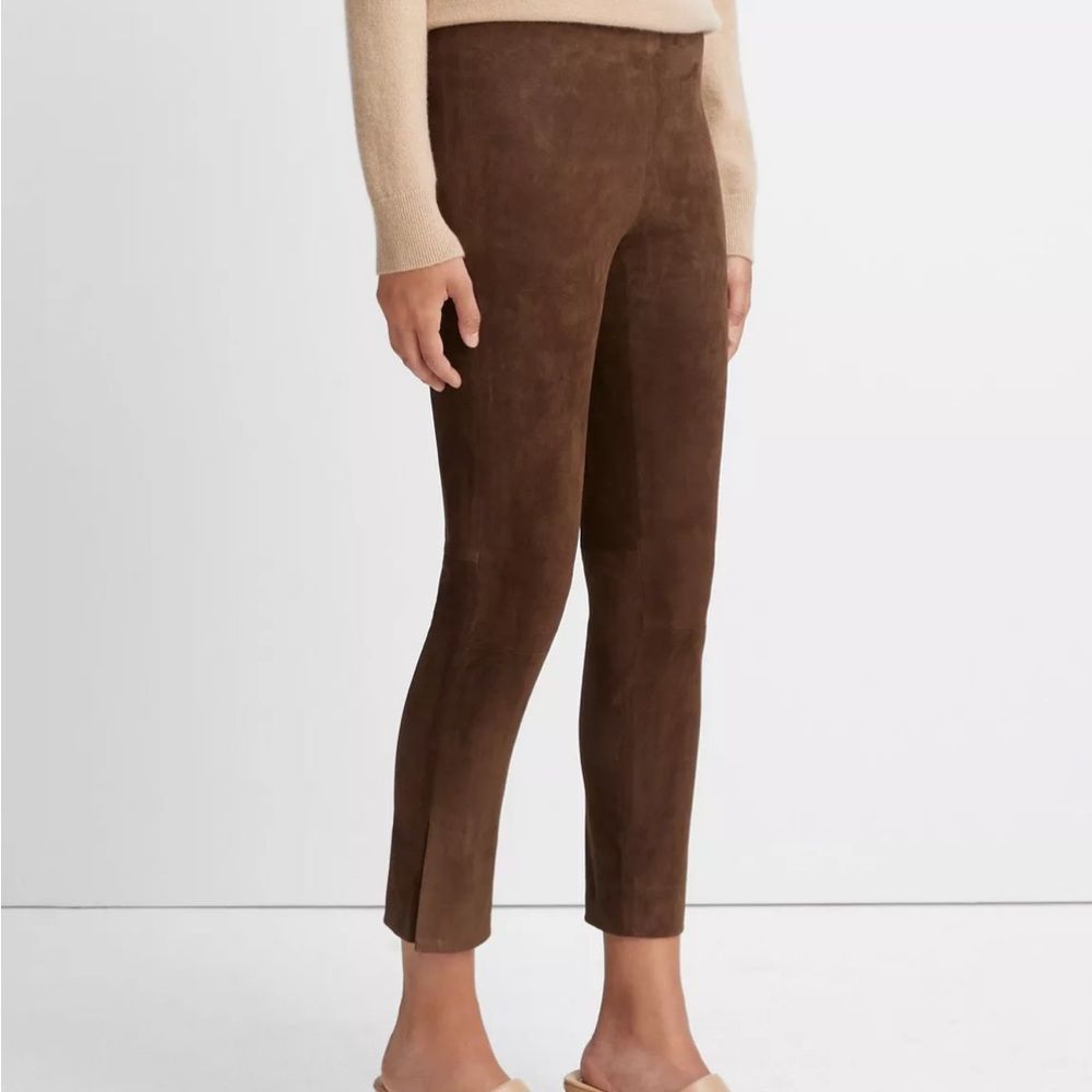 Vince Brown Suede Leather Zippered Pull-On Crop Legging Pants Size S